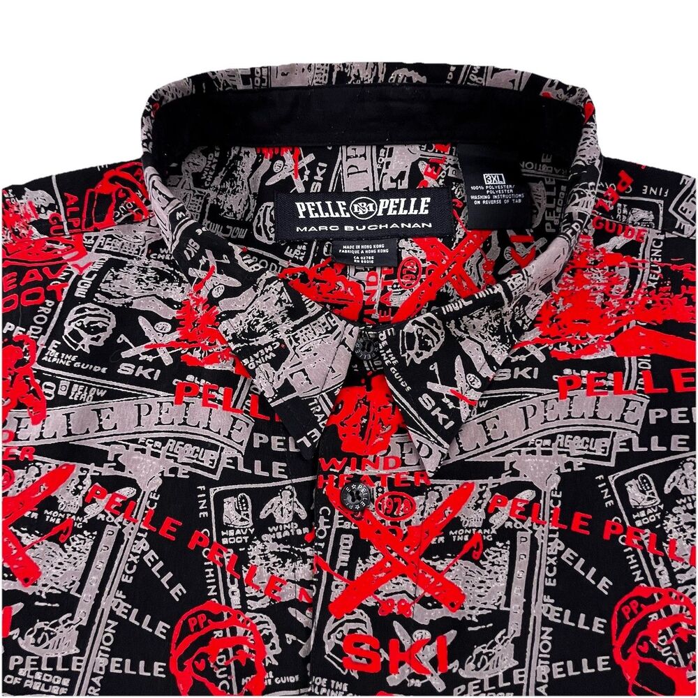 VTG Pelle Pelle Marc Buchanan Shirt Size 3XL Red Black Ski Boot Winter Graffiti